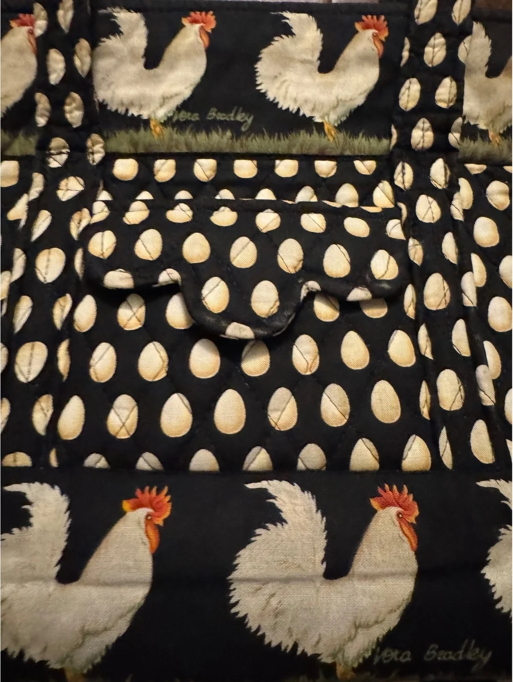 Vera Bradley Vintage Chicken + Egg Chanticleer Print Zip Purse Pockets Tote Bag